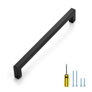 Ravinte 1 Pack 8 Inch Kitchen Square Cabinet Handles Matte Black Pulls Black Drawer Pulls Kitchen Cabinet Hardware for Cupboard Drawer Handles