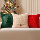 DFXSZ Christmas Pillow Covers 18x18 Yellow Line Beige Christmas Tree Decoration Soft Plush Faux Fur Jacquard Throw Pillows for Bedroom Sofa Holiday Festivals Winter Home Decor PTK062C18