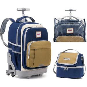 6 Wheel Rolling Backpack for Kids 18" Set - Blue Brown, Medium