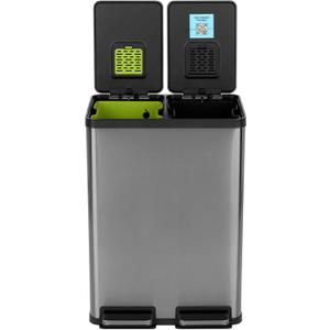 SIMPLI-MAGIC 16 Gallon (60L) Elegant Black Step Trash Can  Dual Compartment Kitchen Garbage Can with Waste & Recycling Bins  Slow-Close Lid, Odor Control, Hands-Free, Premium Stainless Steel