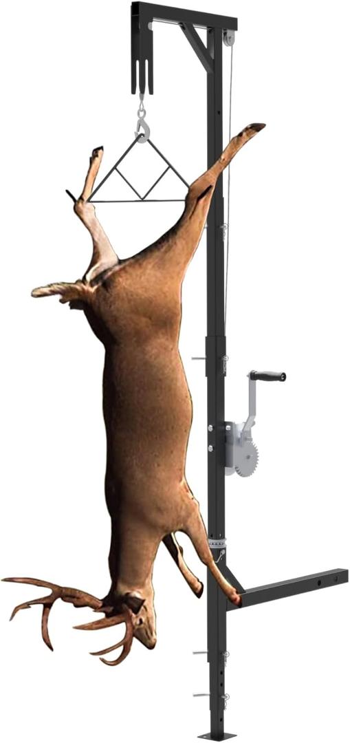 KNINE OUTDOORS Portable Game Hoist with 600 Pounds Capacity Truck Hitch Mount Deer Hanger with 360 Degree Swivel Complete Hoist Kit with Winch and Gambrel for Hunting Season Game up to 600lbs