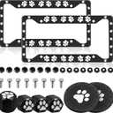 2 Pieces Dog Paw Print License Plate Frames Cat Frames License Plate Cover Aluminum Alloy Covers with 4 Valve Stem Caps and 2 Paw Mat