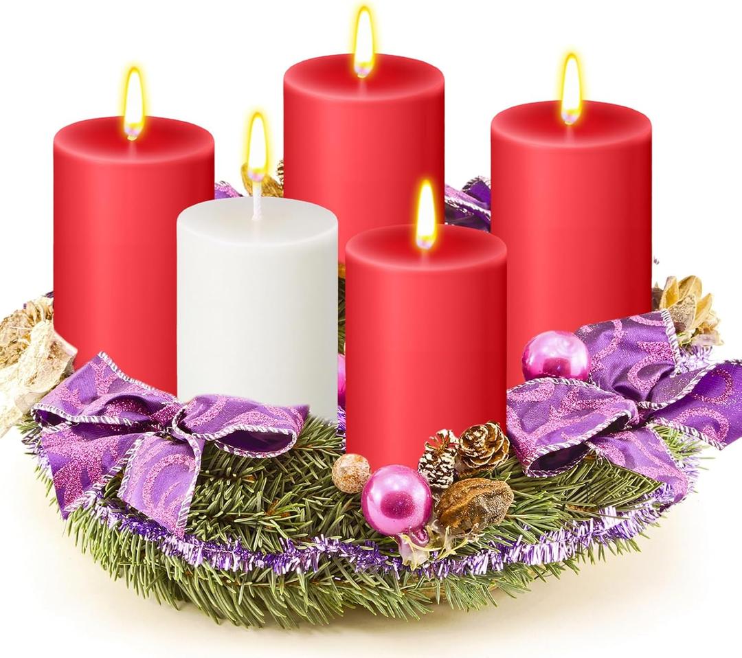 Cindeer 2 x 3 Inch Advent Candles Set of 5 for Advent Wreaths Candle Holder Votive White Red Christmas Pillar Scented Candles for Seasonal Celebration Home Church