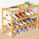 Smiry Bamboo Shoe Rack for Closet, 3 Tier Wooden Stackable Shoe Organizer, Free Standing Shoes Storage Shelf for Entryway, Front Door Entrance, Natural