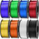 TECBEARS Translucent PLA 3D Printer Filament, PLA Filament Bundle, 0.25kg Each Spool, Total 2kg, 8 Packs, Black+White+Transparent (Red,Purple,Orange,Blue,Yellow,Green)