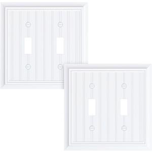 2-Pack Classic Beadboard Double Toggle Light Switch Cover Plate, Durable Natural Bamboo Fiber Decorative Switch Plate Covers, Pure White 2 Gang Wall Plate, Corrosion Resistant