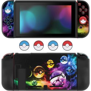 DLseego Cartoon Balls Switch Protective Case Cool Soft TPU Shell Shockproof Scratch Resistant Cover Joy Con Japanese Amine Skin with 4PCS Blue and Red Balls Thumb Grips Caps for Switch 2017 (Colorful)
