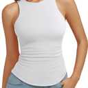 REORIA Womens High Neck Sleeveless Tank Tops Racerback Double Lined Basic Tops Summer Fitted Going Out Tops (White, M)