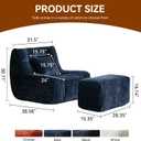 Bean Bag Chair with Footrest, Integrated Sponge Core Lounge Chair, No Loose Shredded Foam, Soft Velvet Bean Bag Sofa with Backrest for Adults, Bedroom, Living Room, Dorm (Blue)