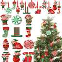 Bucherry 36 Pcs Elf Wooden Christmas Tree Ornament Elves Peppermint Christmas Decorations Wood Xmas Santas Elves Decorative Hanging Ornaments for Xmas Tree Party Supplies Holiday Decor