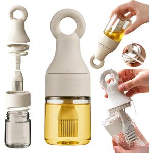 2 in 1 Oil Dispenser Bottle with Silicone Brush - 150ml/5.07oz Borosilicate Glass Basting Brush for BBQ, Grilling, Easy Kitchen & Outdoor Cooking
