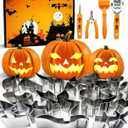 Halloween Pumpkin Carving Kit - Professional 24Pcs Stainless Steel Tools with 20 Molds & 4 Carving Tools - Safe Pumpkin Decorating Kit for Adults Kids DIY Party