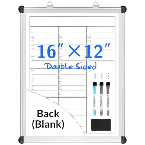Pack of 2, LUCYCAZ Magnetic Dry Erase Board for Wall, 16" x 12" Double-Sided Whiteboard, Sliver Aluminum Frame Weekly Calendar Small White Board for Office, Home, Kitchen