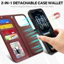 TUCCH Detachable Case Wallet for iPhone 17 Pro (6.3") 2025, Wrist Strap | 4 Card Holders RFID Blocking | Wireless Charging | Stand | 2-in-1 Magnetic | PU Leather | Shockproof Folio Cover | Dark Red