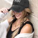 Baseball Cap for Women Men Adjustable Vintage Washed Cotton Distressed Baseball Snapback Caps (Black)