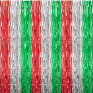 3 Pack Foil Fringe Backdrop - Shiny Tinsel Curtains for Party Decoration/Photo Booth Props - 3.3x8.2FT Metallic Foil Backdrop for Birthday, Wedding, Graduation, Christmas-Red&Silver&Green