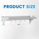 Treshin Stainless Steel Shelf with 4 Hooks 12 x 24 Inches, Commercial Wall Mount Floating Shelving Storage Pot Rack for Restaurant, Kitchen, Home, Bar and Hotel