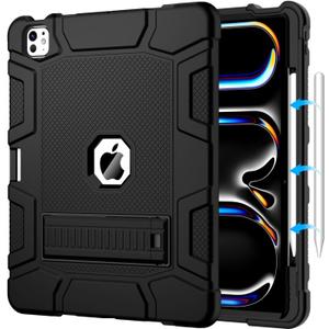 Case for iPad Pro 13 Inch Case (M5 2025/ M4 2024) with Pencil Holder, Built-in Stand, Military Grade Shockproof Protective Cover for iPad Pro 13" 8th/ 7th, Black