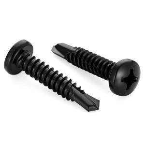 #10 x 1-1/4" Pan Head Self Drilling Screws, Self Tapping Sheet Metal Screws, Black Finish 410 Stainless Steel, 50 PCS