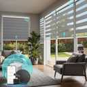 Motorized Zebra Blinds with Remote, Smart Dual Layer Automatic Shades with Privacy Light Control, Cordless Electric Blackout Blind for Indoor Windows, Grey, 38" W x 72" H