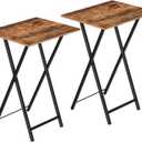 HOOBRO Folding TV Tray Tables, Set of 2 Side Table for Small Space, Industrial Snack Tables for Eating at Couch, Stable Metal Frame, Easy Assembly, Space Saving, Rustic Brown and Black BF25BZ01, 18.9"l X 14.2"w X 26.2"h