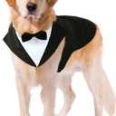 Kuoser Dog Tuxedo Suit and Bandana Set, Formal Wedding Attire for Large and Medium Dogs - Golden Retriever, Samo Bulldogs (Black)