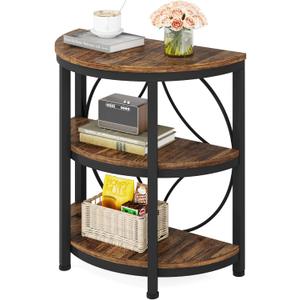 LITTLE TREE Half Round End Table, 3-Tier Narrow Side Table with Metal Frame, Half Circle Table, Half Moon Small Coffee Accent Table Bedside Table for Living Room, Bedroom (23.62 D x 11.81 W x 25.98 H Inch, Rustic Brown (1 Pc))