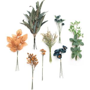 Ling's moment Artificial Greenery Stems Box Set, 41pcs with 8 Kinds of Faux Greenery Picks for DIY Bridal Bouquets Wedding Floral Arrangement Table Centerpieces, Teal & Burnt Orange