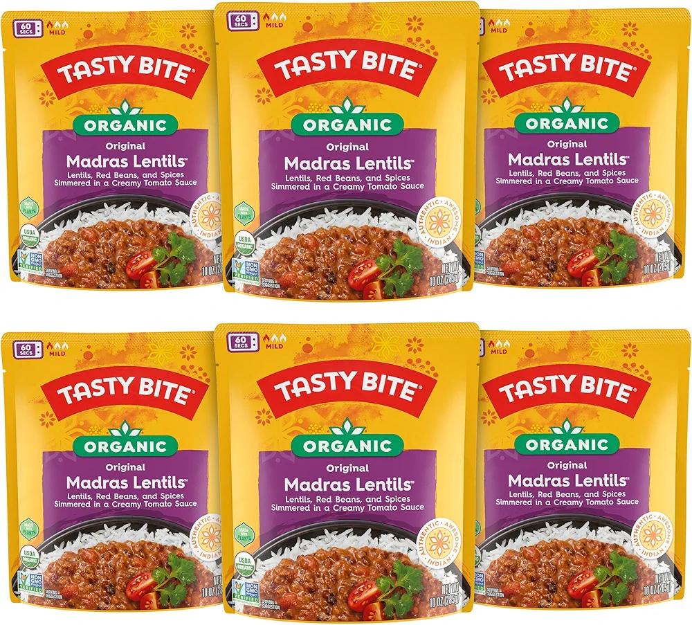 Tasty Bite Organic Madras Lentils, 10 Ounce, Pack of 6, Ready to Eat, Microwavable Entree, Vegetarian, Best By: 08/31/2026