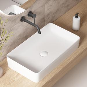Rectangle Vessel Sinks for Bathrooms: 24 Inch Large Bathroom Vessel Sink, Modern White Porcelain Bathroom Sink, Ceramic Above Counter Sink Bowls for Bathroom Vanity, OC1601