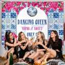 MEHOFOND 6x3.6ft Disco 17th Birthday Backdrop Dancing Queen Young Sweet Only 17 Photography Background Dance Theme Birthday Party Banner Blue Tiles Rose Red Floral Party Photo Props