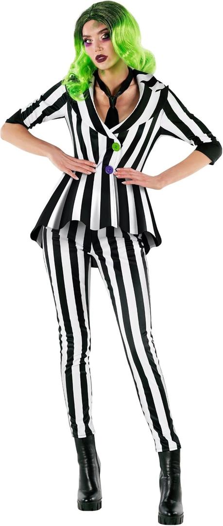Morph Womens Black And White Striped Suit, Halloween Costumes For Womens Halloween Costume, Size: 3XL