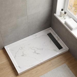 MORVANO 60 x 36 Shower Base with Single Threshold Rectangular Right Drain Location, Shower Pan with Black Stainless Steel Cover, Marble White Acrylic Shower Base