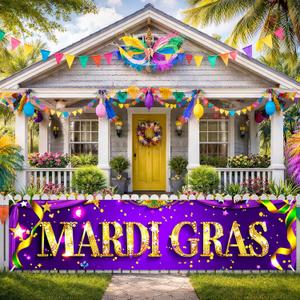 Mardi Gras Banner 78x17 Inch Mardi Gras Decorations Purple Gold Party Hanging Banner Sign for Carnival Party Indoor Outside Decor