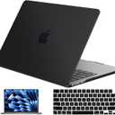 EooCoo Case Compatible with MacBook Air 15 inch M5 2026 2025-2023 Release M4 M3 M2 Model A3448 A3241 A3114 A2941, Plastic Hard Shell Case & Keyboard Cover & Screen Protector, Matte Black