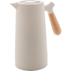 WOLFF - White Thermal Coffee Carafe  34oz / 1L Insulated Carafe - Food-Safe Plastic Exterior and Glass Liner, Wood-Style Handle  Keeps Drinks Hot or Cold, Leakproof Coffee and Tea Dispenser