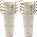 8 Pack Galvanized Metal Vases for Flowers, 9 Inch Flower Bucket with Handles, French Bucket for Home Decor Table Weddings Centerpiece Decorations, Beige