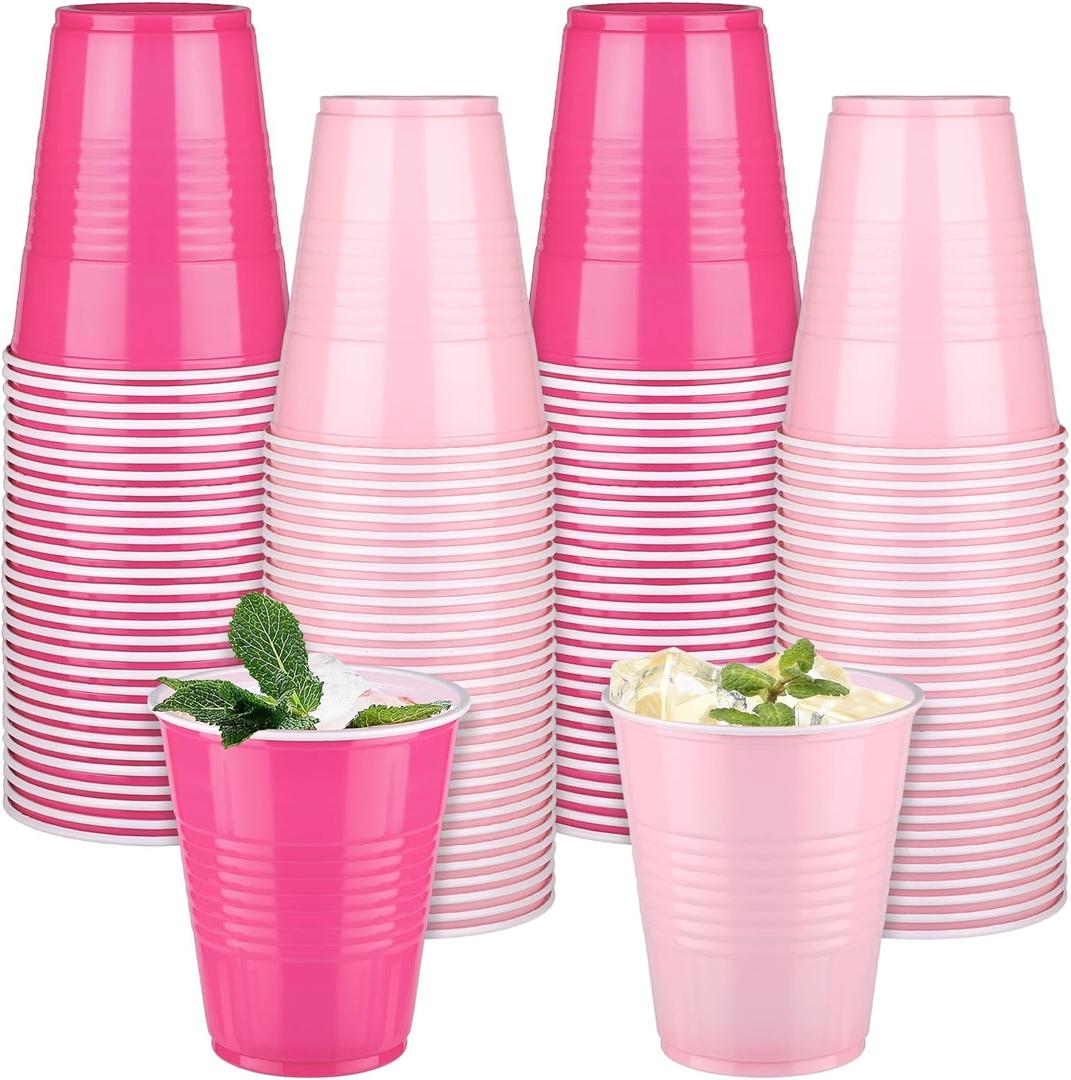Kochorie 120 Pcs 12 Oz Plastic Pink Solo Cups, Light Pink and Hot Pink Disposable Party Cups, Heavy Duty Drinking Cup Bulk for Wedding Birthday Baby Shower Family Gatherings Festive Celebrations