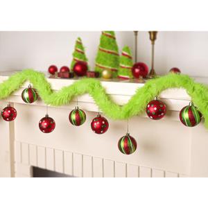 Christmas Garland Decorations Indoor Outdoor: Cute Colorful Plush Strips with Elf Balls Christmas Garland Decor, Green Fluffy String Ornaments Xmas Banner for Home Wall Mantel Fireplace Tree