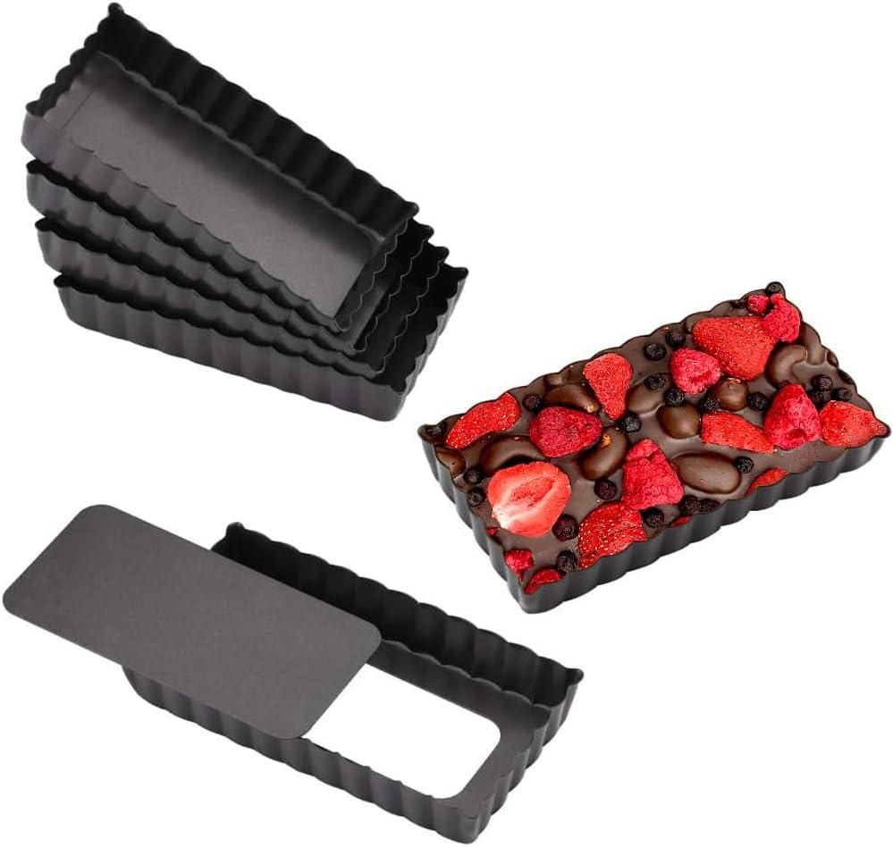 Mini Tart Pan Set of 6 Rectangular Non-Stick 4 Inch Quiche Pan Loose Removable Bottom Tart Pan for Pies, Quiche Bakeware, Cheese Cakes, Desserts