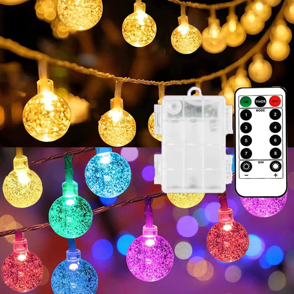 Mocalido 40ft Globe String Lights Battery Operated Outdoor, 80 LEDs Hanging Christmas Lights with Remote, Warm White & Multicolor Waterproof for Outside Indoor Camping Tent Decor