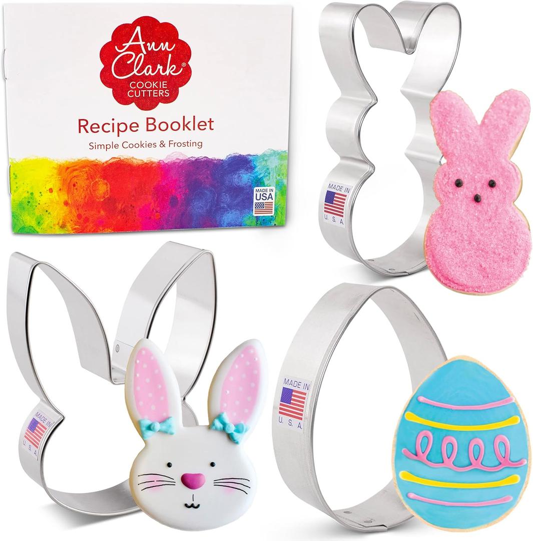Ann Clark Easter 3-Pc. Cookie Cutter Set, Made in USA, Easter Bunny, Bunny Face and Egg