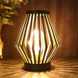 JHY DESIGN 8.5H Metal Cage LED Lantern Battery Powered Cordless Accent Light with LED Edison Style Bulb Great for Weddings Parties Patio Events Gifts for Indoors Outdoors (Black)