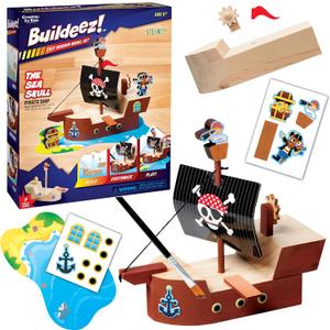 Creativity for Kids Buildeez! Easy Wooden Model Set: Pirate Ship, Sea Skull - DIY Arts & Crafts Kit, STEM Toys and Gift for Kids, Boat Toys for Boys (Ages 5+)