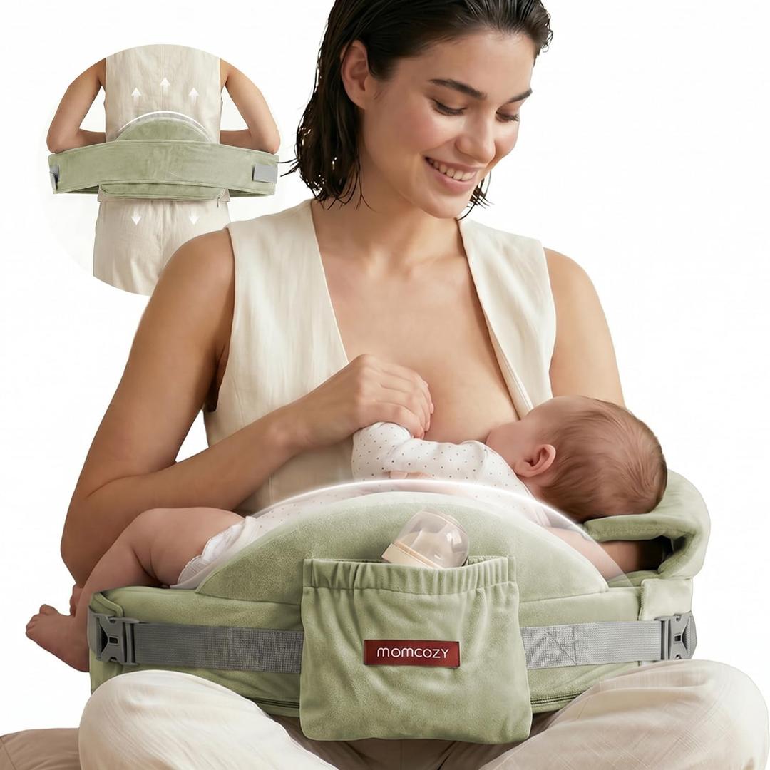Momcozy CozyPro Nursing Pillow - All Around Lumbar & Arm Support - Safety Guard, Firm & Springy Memory Foam-Stable, Ergonomic Support, Easier Breastfeeding, Wider Cushion, Adjustable, Removable Cover