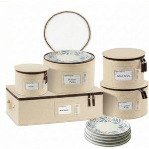 China Storage Hard Shell Containers 5-Piece Set Moving Boxes for Dinnerware, Glasses, Plates, Mugs and Saucers Sturdy Dish Organizer with Dividers for Seasonal Storage - Service for 12 - Beige