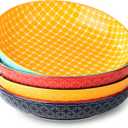 DOWAN 10" Vibrant Pasta, Salad & Soup Serving Bowls Set of 3, Embossed Large Porcelain Ceramic, Microwave & Dishwasher Safe, Bonita Design Dinnerware Dishes for Daily Dining, Family Gatherings, Party