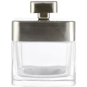 H HALSTON Glass Apothecary Cotton Jar Elegant Bathroom Vanity Storage Container for Cotton Balls, Swabs and Beauty Essentials Modern Clear Glass Organizer for Countertops