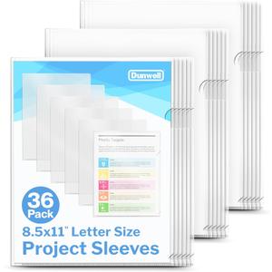 Dunwell Clear Folders for Documents, Plastic 8.5x11 File Sleeves for Document Protection, Filing, Storage, Organization (36 Pack) Transparent Folders with Pockets, Durable Letter Size Document Holder