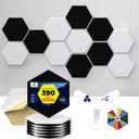 Self-Adhesive Acoustic Panels [390 lbs/yd Ultra-High Density], 2nd Generation Sound Absorbing Panel, Professional Level Sound Panel, Polyester Soundproof Foam [Size M, White & Black] (Medium Hexagon (12''X10''X0.4''))